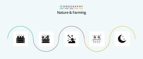 Natur und Landwirtschaft Glyphe 5 Symbol Pack einschließlich Mond. Körner. Landwirtschaft. Garten. Landwirtschaft vektor