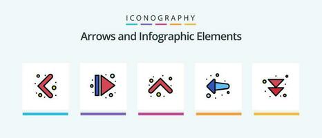 Pfeil Linie gefüllt 5 Symbol Pack einschließlich . runter. Multimedia. kreativ Symbole Design vektor