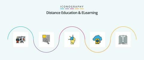 distans utbildning och elearning linje fylld platt 5 ikon packa Inklusive Ansökan. mapp. läsning. läsning. konst vektor