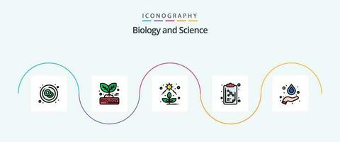 biologi linje fylld platt 5 ikon packa Inklusive formel. molekyl. natur. utbildning. växt vektor