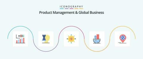 produkt managment och global företag platt 5 ikon packa Inklusive företag. företag. strategisk. arkitektur. modern vektor