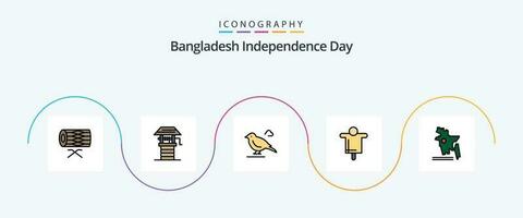 bangladesh oberoende dag linje fylld platt 5 ikon packa Inklusive Karta. jordbruk. väl. odla. Sparv vektor