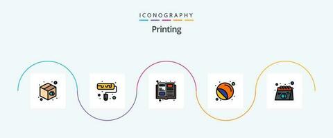 Drucken Linie gefüllt eben 5 Symbol Pack einschließlich Papier. Werbung. Artikel. Briefmarke. Drucker vektor