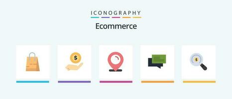 E-Commerce eben 5 Symbol Pack einschließlich Markt. Einkaufen. Standort. E-Commerce. Plaudern. kreativ Symbole Design vektor