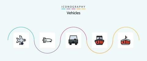 Fahrzeuge Linie gefüllt eben 5 Symbol Pack einschließlich Fahrzeuge. Transport. Fahrzeuge. Segel. Transport vektor