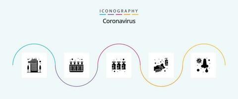 Coronavirus Glyphe 5 Symbol Pack einschließlich Infektion. waschen. Drogen. sprühen. sauber vektor