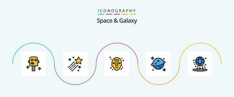 Plats och galax linje fylld platt 5 ikon packa Inklusive Plats. astronomi. galax. Plats. planet vektor