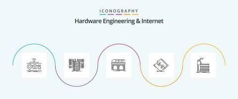 Hardware- Ingenieurwesen und Internet Linie 5 Symbol Pack einschließlich Schaltkreis. Tafel. Datenbank. Transport. Eisenbahn vektor