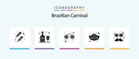 Brasilianer Karneval Glyphe 5 Symbol Pack einschließlich . Kostüm. Brille. Karneval. Maskerade. kreativ Symbole Design vektor