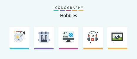 Hobbys eben 5 Symbol Pack einschließlich Galerie. Musik. Hobbys. Kopfhörer. Hobbys. kreativ Symbole Design vektor