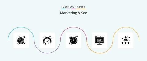 Marketing und SEO Glyphe 5 Symbol Pack einschließlich Rezension. Rate. seo. Person. Monitor vektor