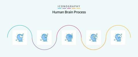 Mensch Gehirn Prozess Blau 5 Symbol Pack einschließlich Geist. Kopf. Buch. Entscheidung. Verstand vektor