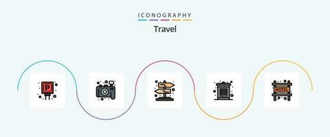 resa linje fylld platt 5 ikon packa Inklusive . motell. lantlig. boende. sopor vektor