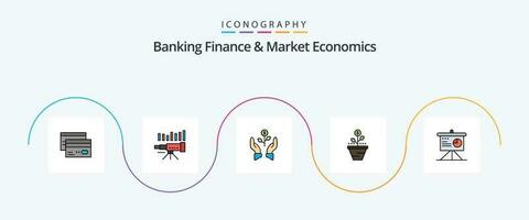 Bankwesen Finanzen und Markt Wirtschaft Linie gefüllt eben 5 Symbol Pack einschließlich wachsend. Geschäft. Geschäft. Wachstum. Trend vektor
