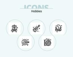 hobbies linje ikon packa 5 ikon design. nåldyna. musik. hantverk. hörlurar. hobbies vektor