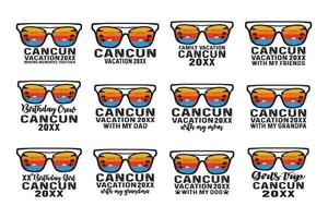 cancun Ferien 2023 Mexiko Strand Jahrgang retro Sonnenuntergang T-Shirt Design, mit meine Freunde der Familie genießen Sommer- Stimmung Erinnerungen zusammen Hemd Poster drucken Artikel, Typografie Stil svg Schnitt Datei vektor