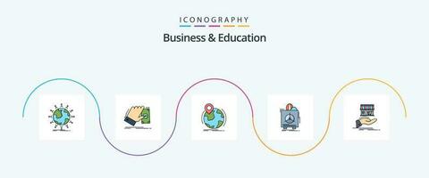 företag och utbildning linje fylld platt 5 ikon packa Inklusive produkt. försäkring. tjäna. markör. över hela världen vektor