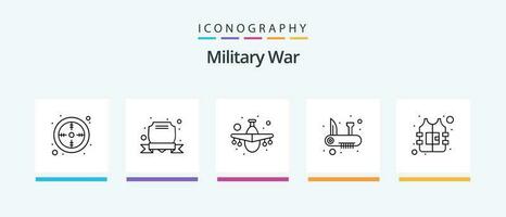 militär krig linje 5 ikon packa Inklusive undersökning. militär. armén. hjälm. Utrustning. kreativ ikoner design vektor