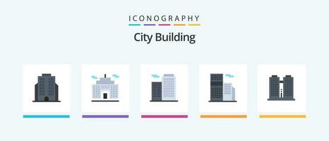 stad byggnad platt 5 ikon packa Inklusive . verklig. plats. kreativ ikoner design vektor