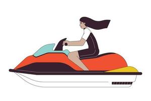 Badebekleidung arabisch jung Frau Reiten Jet Ski eben Linie Farbe Vektor Charakter. editierbar Gliederung voll Körper Person auf Weiß. extrem Wasser Sport einfach Karikatur Stelle Illustration zum Netz Grafik Design