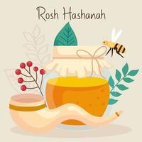 rosh hashanah firande, judiskt nytt år, med flaska honung och dekoration vektor