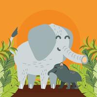 Elefantenfamilie und Blätter vektor