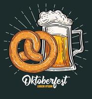 oktoberfestfest mit glasbier und brezel vektor