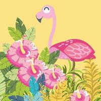 flamingo i blommorna och bladen vektor