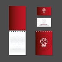 Corporate Identity Markenmodell, Geschäftsbriefpapier auf grauem Hintergrund, rotes Modell mit weißem Schild vektor