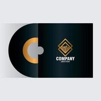 företagsidentitet varumärke mockup, cd svart mockup med gyllene skylt vektor