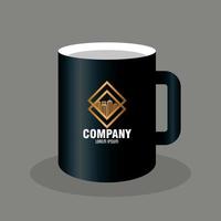 Corporate Identity Markenmodell, Tasse schwarzes Modell mit goldenem Schild vektor