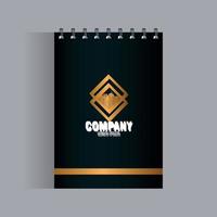 Corporate Identity Markenmodell, Notebook schwarzes Modell mit goldenem Schild vektor