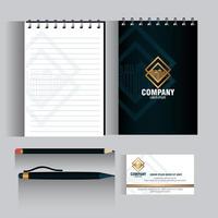 Corporate Identity Markenmodell, Geschäftsbriefpapier, schwarzes Modell mit goldenem Schild vektor