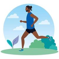 Mann, der in der Landschaft läuft, Mann in Sportkleidung, der joggt, männlicher Athlet, sportlicher Mensch vektor