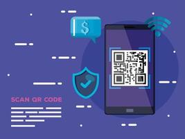 Smartphone mit Scancode qr und Symbolen vektor