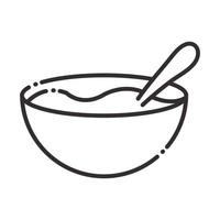 kock skål med sked köksredskap linje stil ikon vektor