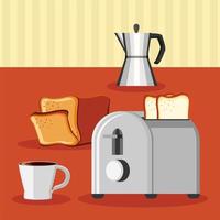 Frühstückskaffee, Toaster und Brot vektor