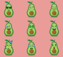 süß und kawaii Avocados Emoticon Ausdruck Illustration einstellen vektor