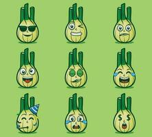 söt och söt fänkål grönsaker uttryckssymbol karaktär uttryck illustration uppsättning vektor
