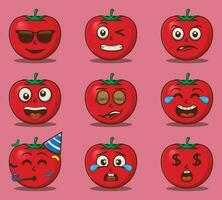 vektor söt och söt tomater uttryckssymbol uttryck uppsättning