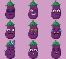 Vektor süß und kawaii Aubergine Emoticon Ausdrücke einstellen