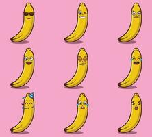 söt och söt bananer uttryckssymbol uttryck illustration uppsättning vektor
