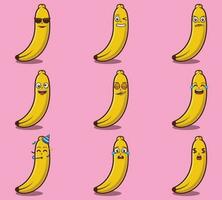 süß und kawaii Bananen Emoticon Ausdruck Illustration einstellen vektor