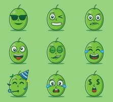 süß und kawaii Oliven Obst Emoticon Ausdruck Illustration einstellen vektor