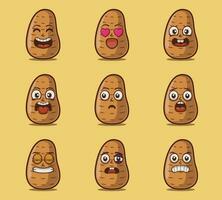 süß und kawaii Kartoffel Charakter Emoticon Ausdruck Illustration einstellen vektor