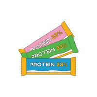 Protein Riegel. verschiedene Sport Ausrüstung. Fitness Inventar, Fitnessstudio Zubehör. trainieren Zeug bündeln. vektor