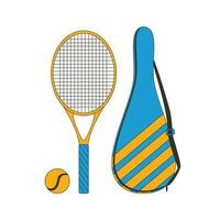 racket och boll för stor tennis, omslag för tennis racketar. olika sport Utrustning. kondition lager, Gym Tillbehör. träna grejer bunt. vektor