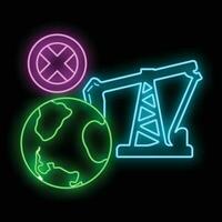 halt verwenden Fass Öl Industrie, Welt Öl Verschmutzung durch Petroleum Konzept Symbol, Grün Öko Erde glühen Neon- eben Vektor Illustration, isoliert auf Weiß.