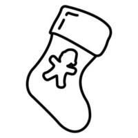 Konzept Weihnachten Socke mit Schneemann Symbol Gliederung Stil, glücklich Neu Jahr und fröhlich Weihnachten eben Vektor Illustration, isoliert auf Weiß.