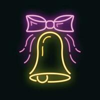 Konzept glücklich Neu Jahr, fröhlich Weihnachten Glocke Dekoration Symbol, Neon- glühen Weihnachten Etikette Urlaub Winter Zeit eben Vektor Illustration, isoliert auf Weiß.